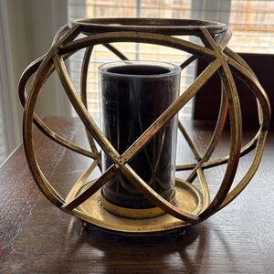 Gold Metal Orb Candle Holder with Black Glass Votive